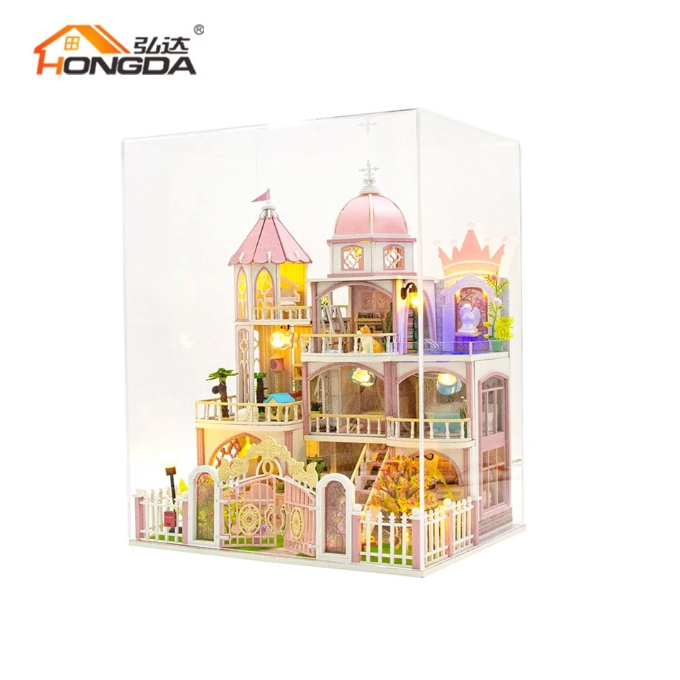 Large Diy Wooden Dollhouse With Dust Cover factory